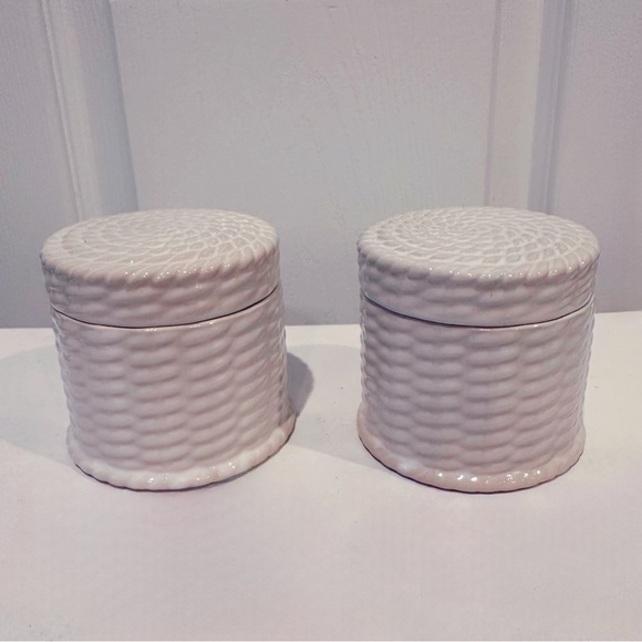 [ 2 FOR $25 ] CERAMIC NAUTICAL ROPE DESIGN CANISTERS WITH LIDS - Picture 1 of 7
